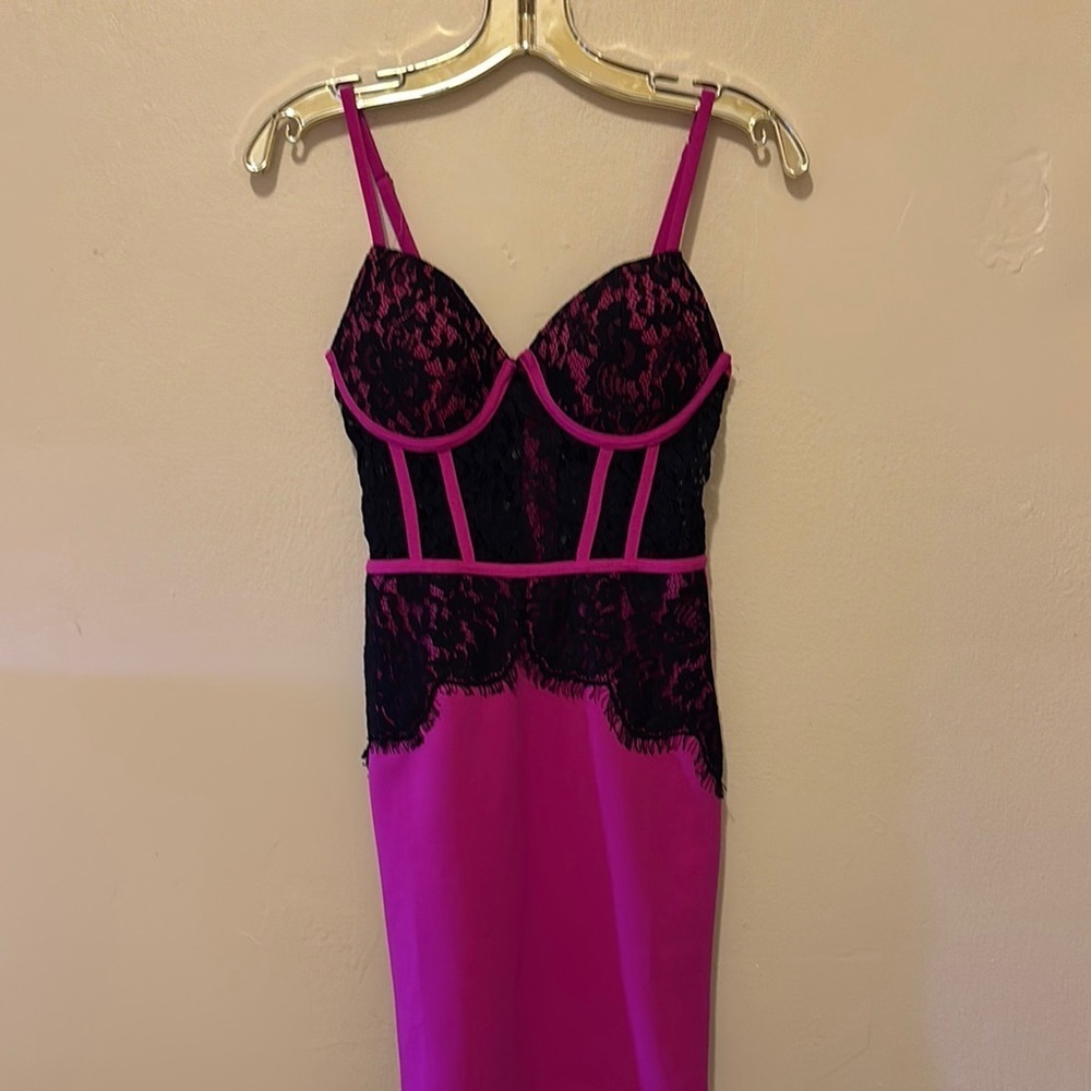 Fashion Nova Fuchsia and Black Lace Chemise